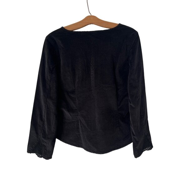 J Jill Top Size Small Stretch Corduroy Crochet Lace V-Neck Popover Career Preppy - Picture 2 of 7